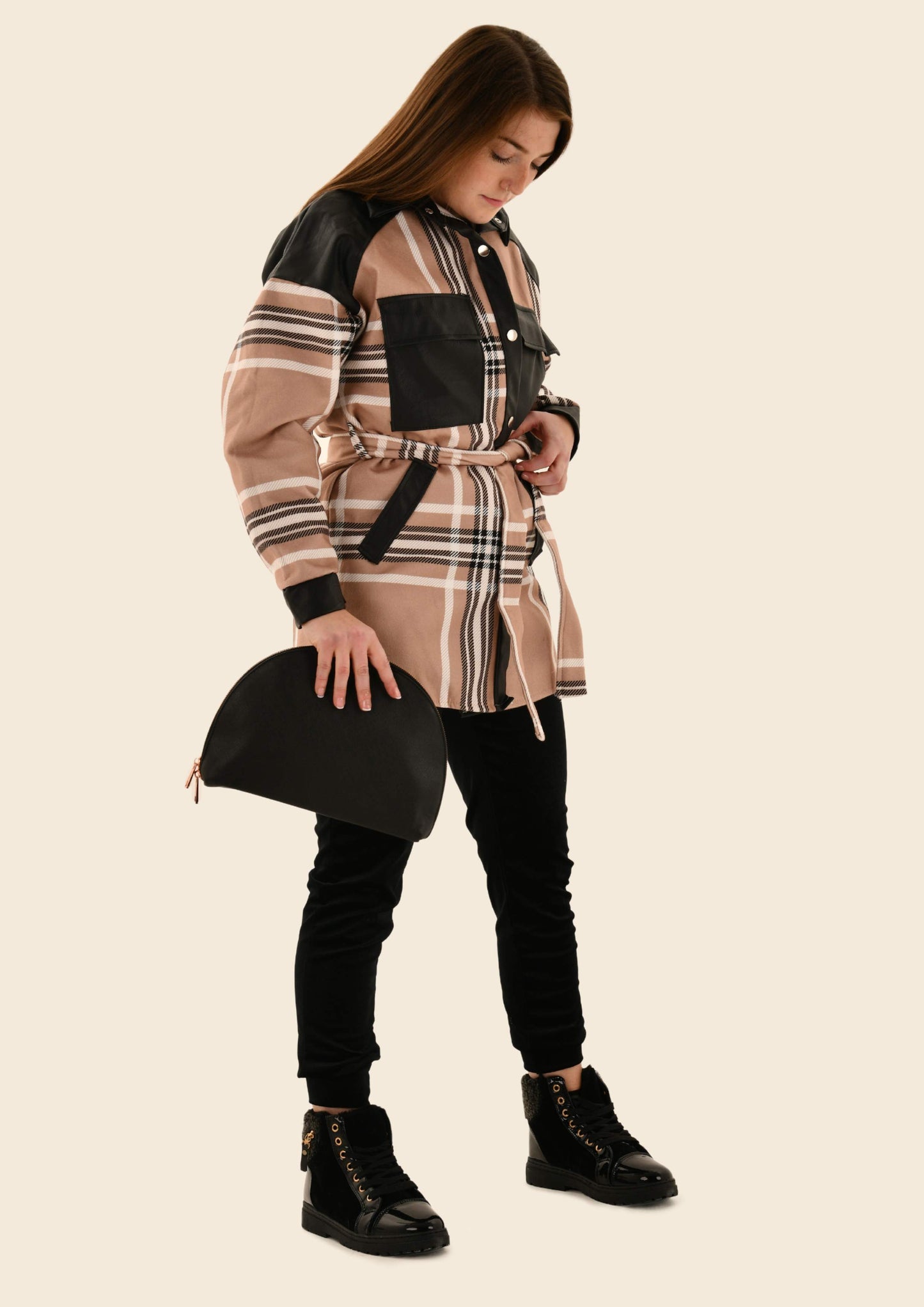 Checkered Vegan Leather Jacket