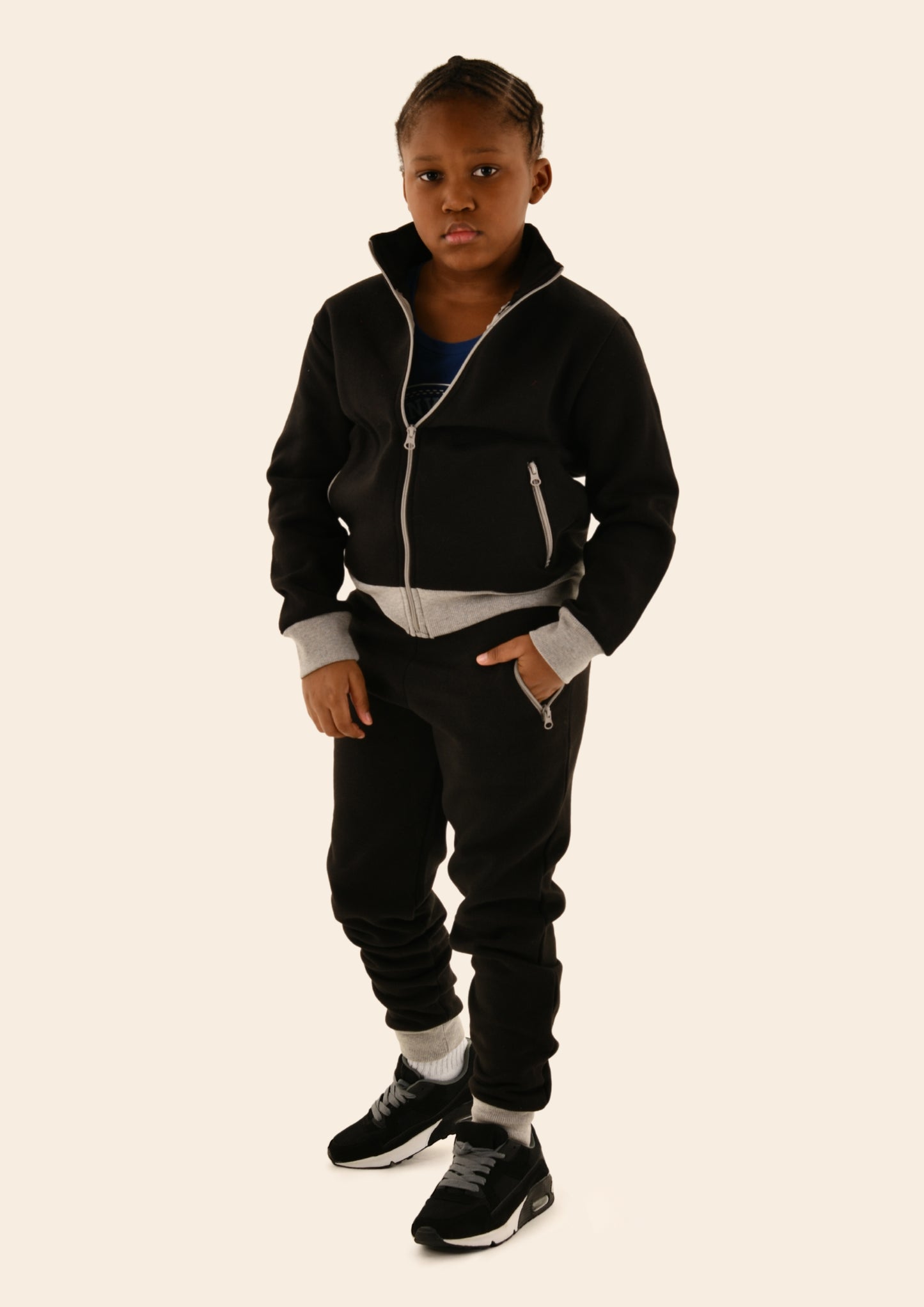 Childrens Zip Up Tracksuit/w Grey Detailing