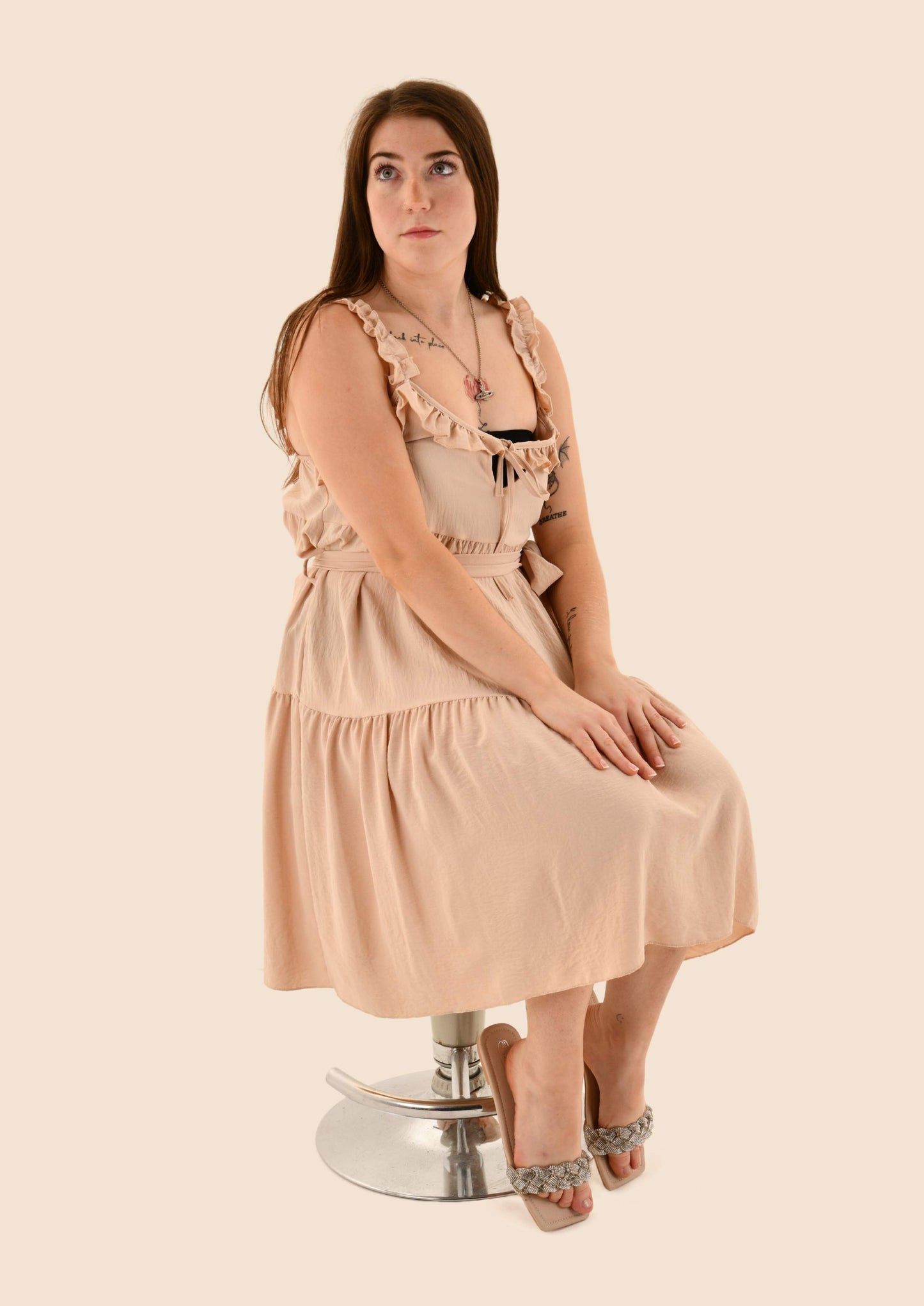 Frill Shoulder Strap Flowing Dress
