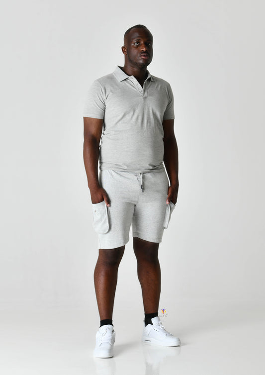 Grey Polo & Cargo Shorts Set