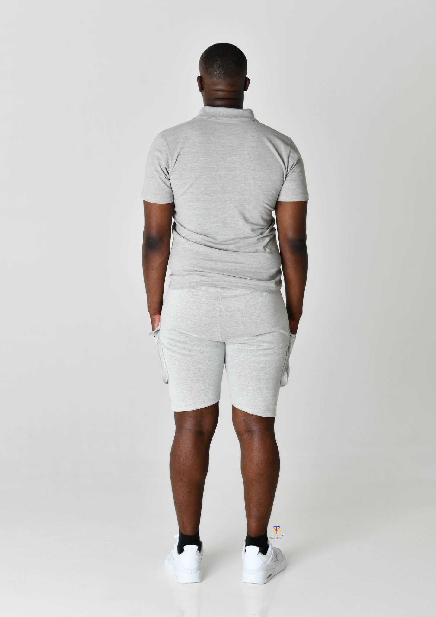 Grey Polo & Cargo Shorts Set