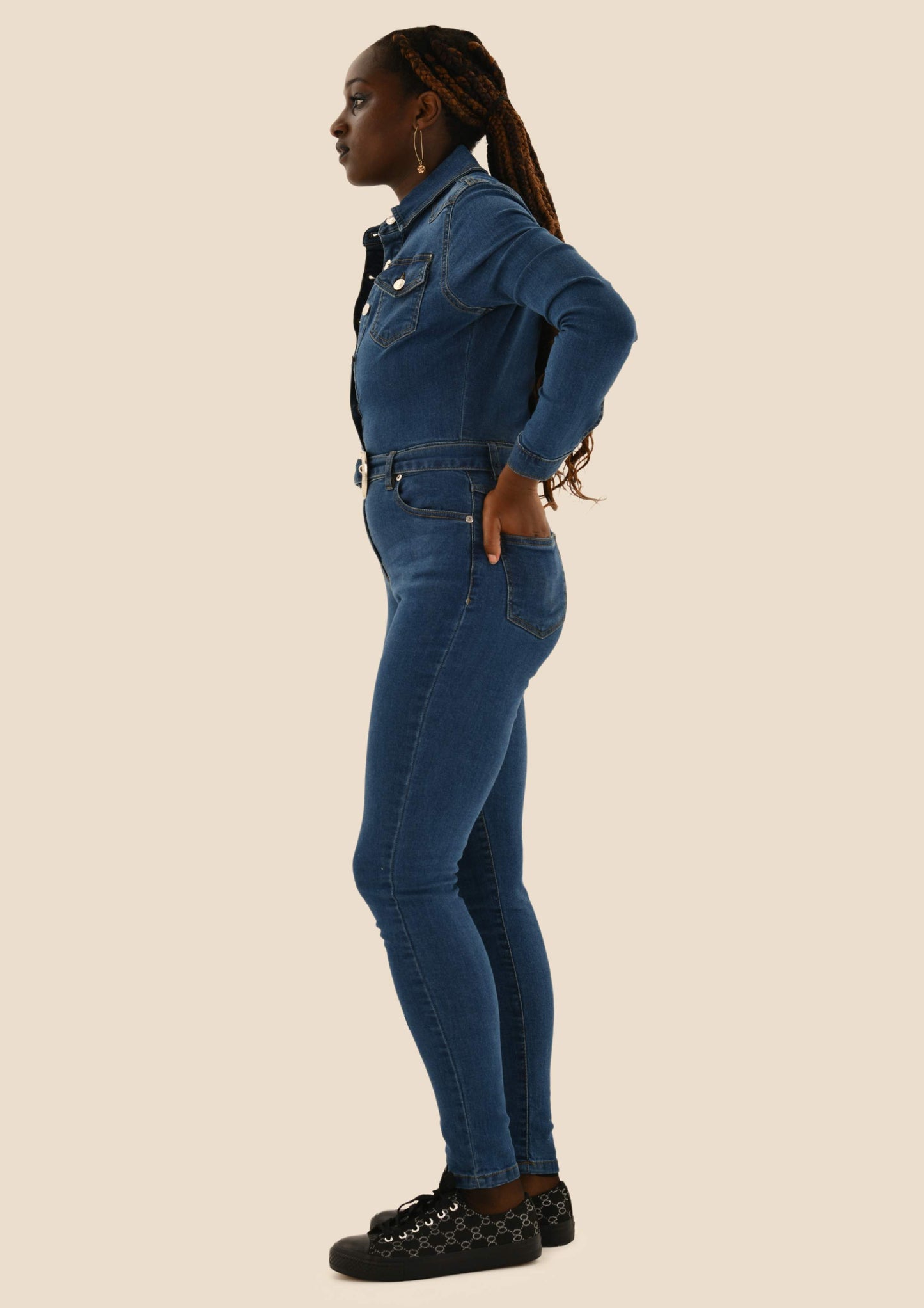 Long-sleeved Denim Jumpsuit