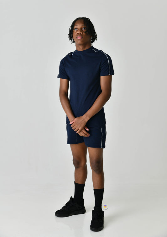 Navy Stripe Detailed Short Set