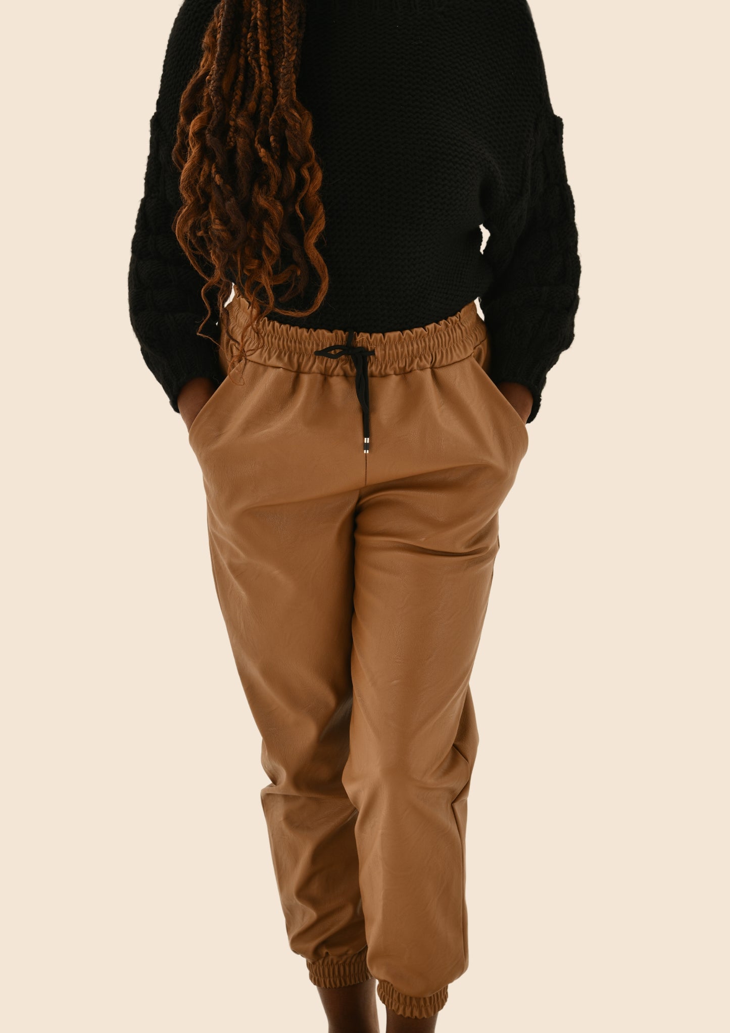 String Tied Leatherette Joggers