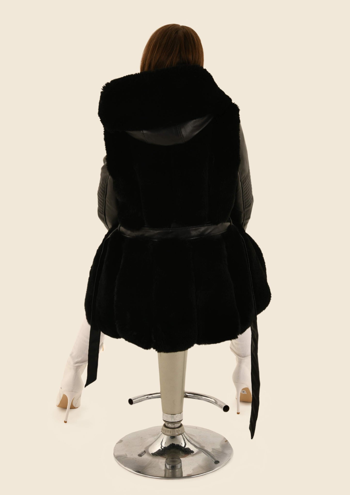 Vegan Leather Fur Hooded Coat