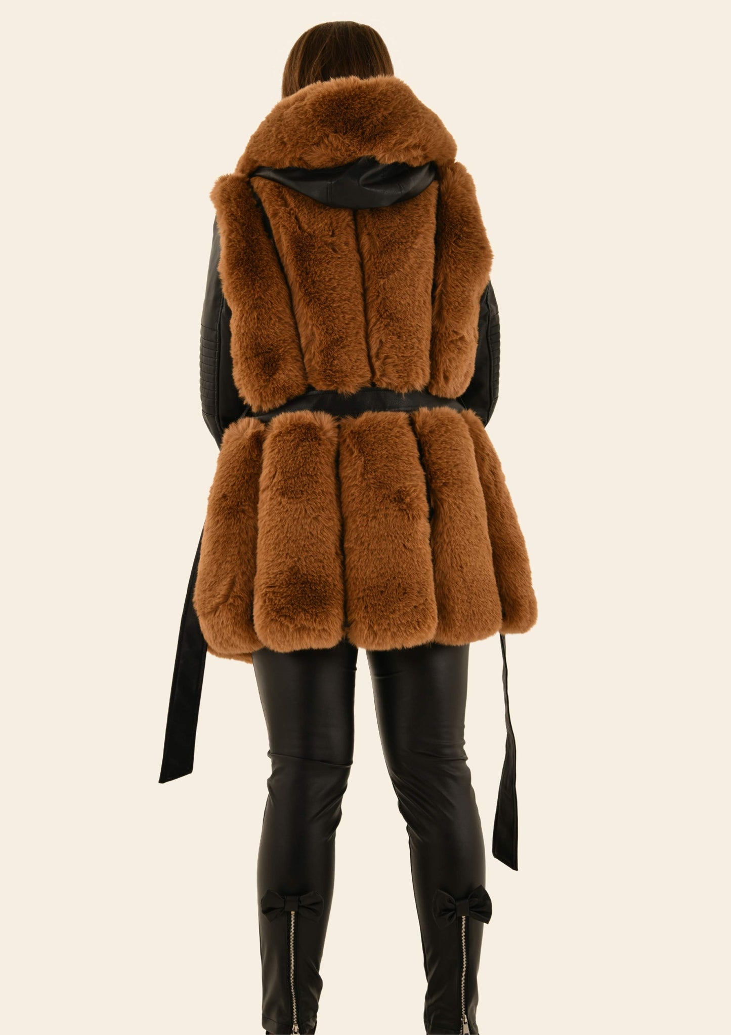 Vegan Leather Fur Hooded Coat