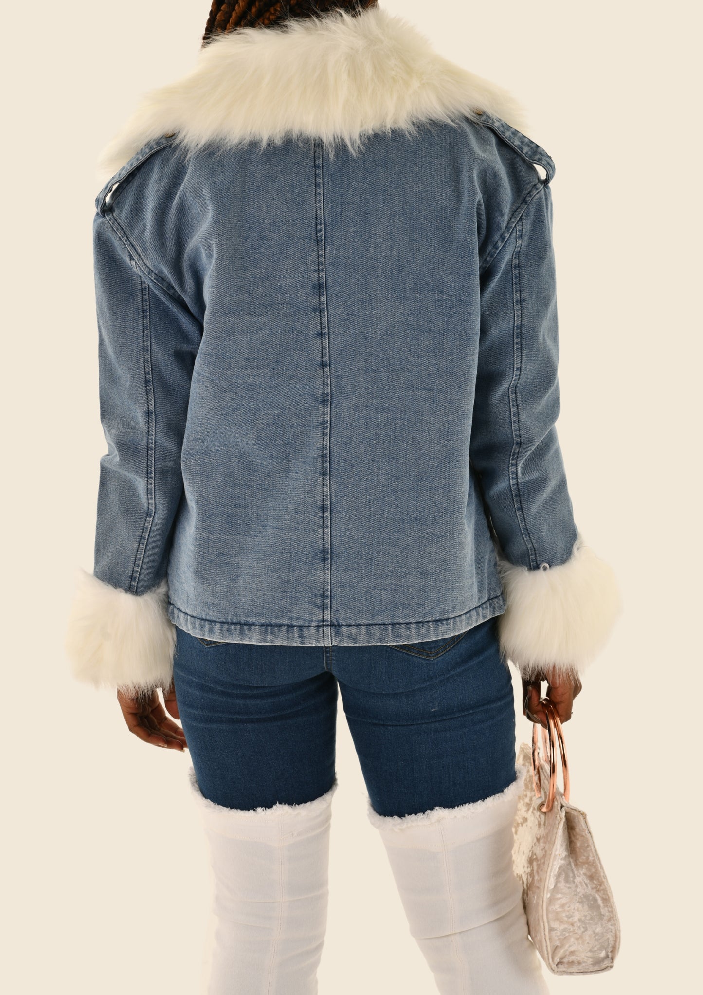 Vegan Fur Trim Denim Jacket