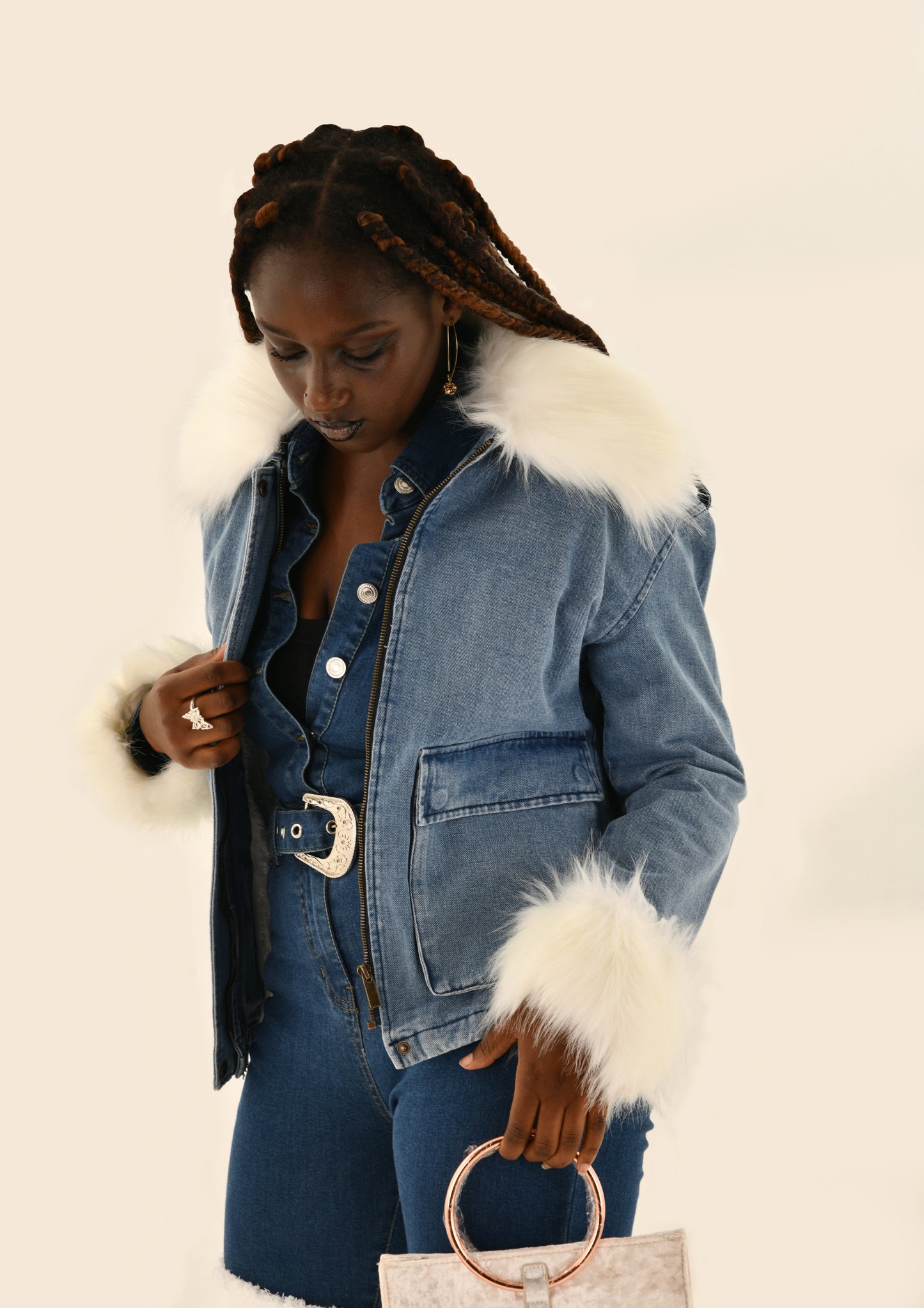 Vegan Fur Trim Denim Jacket