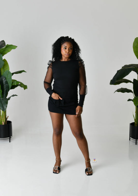 Puff Mesh Sleeve Top