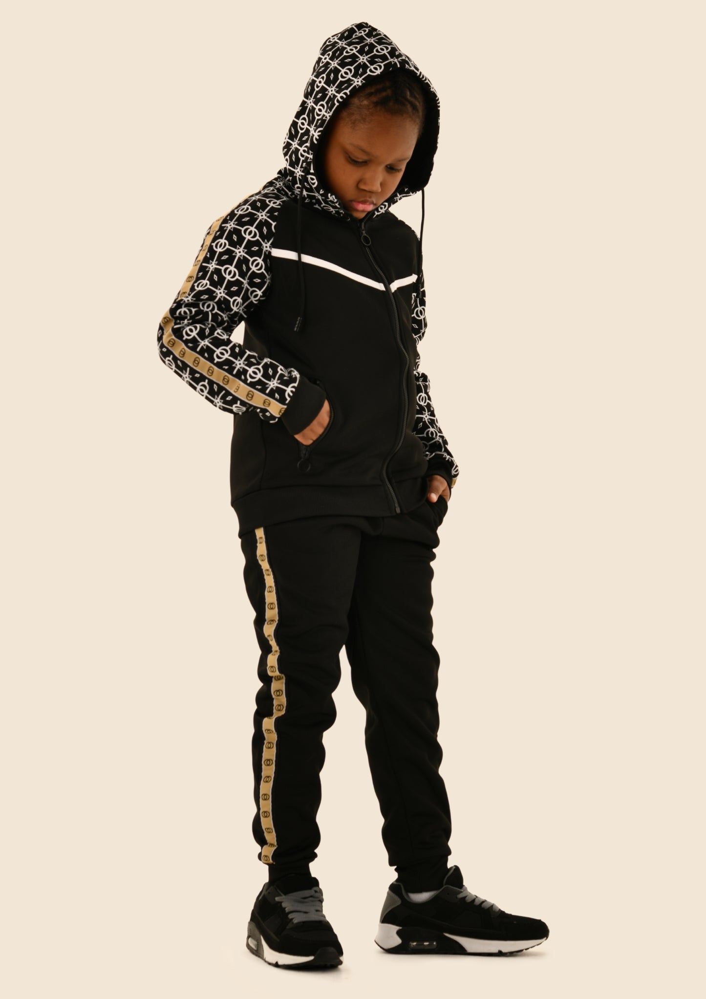 Childrens Geometric Print Hooded Tracksuit