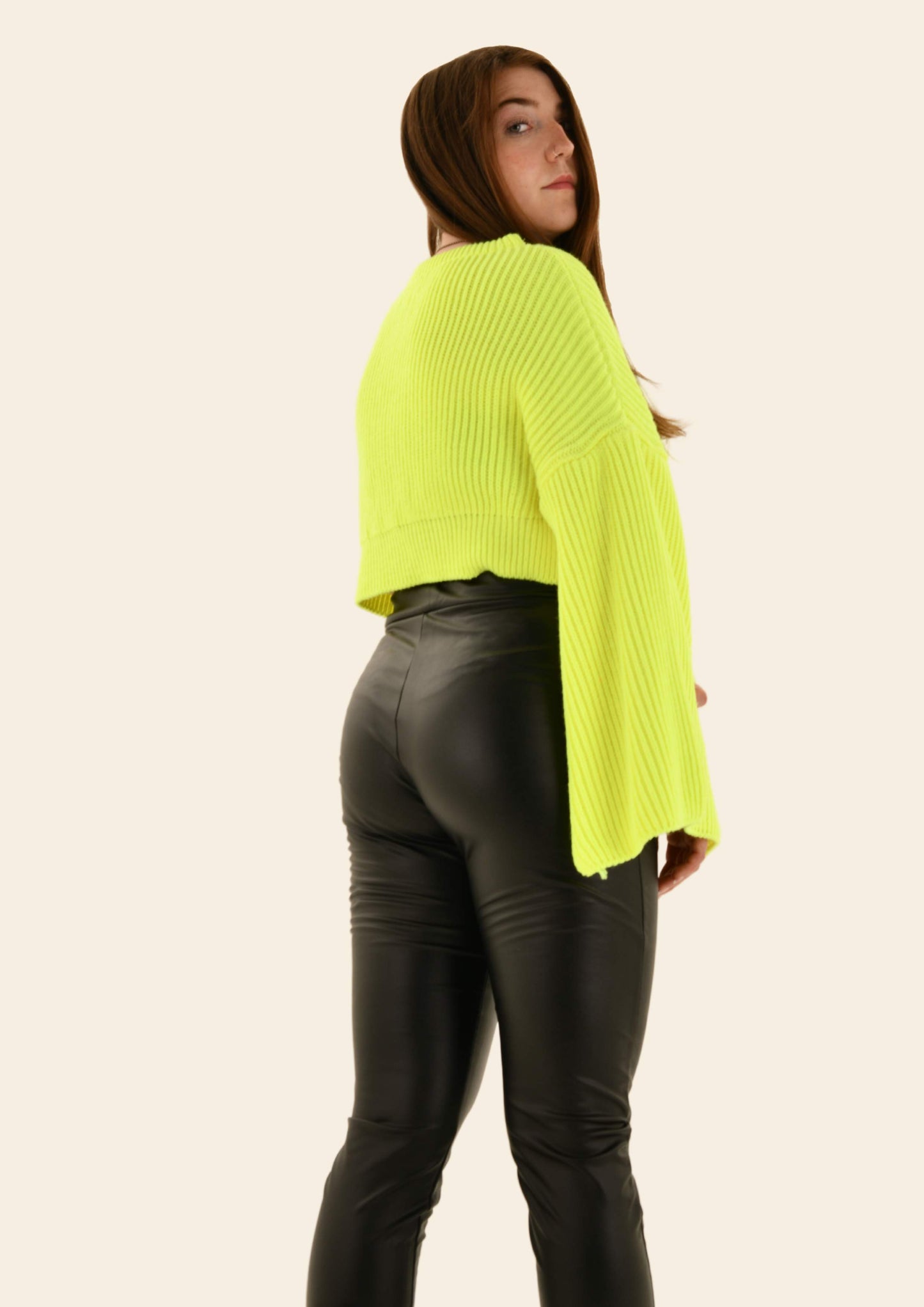 Cropped Knit Jumper/w Slit In Each Arm