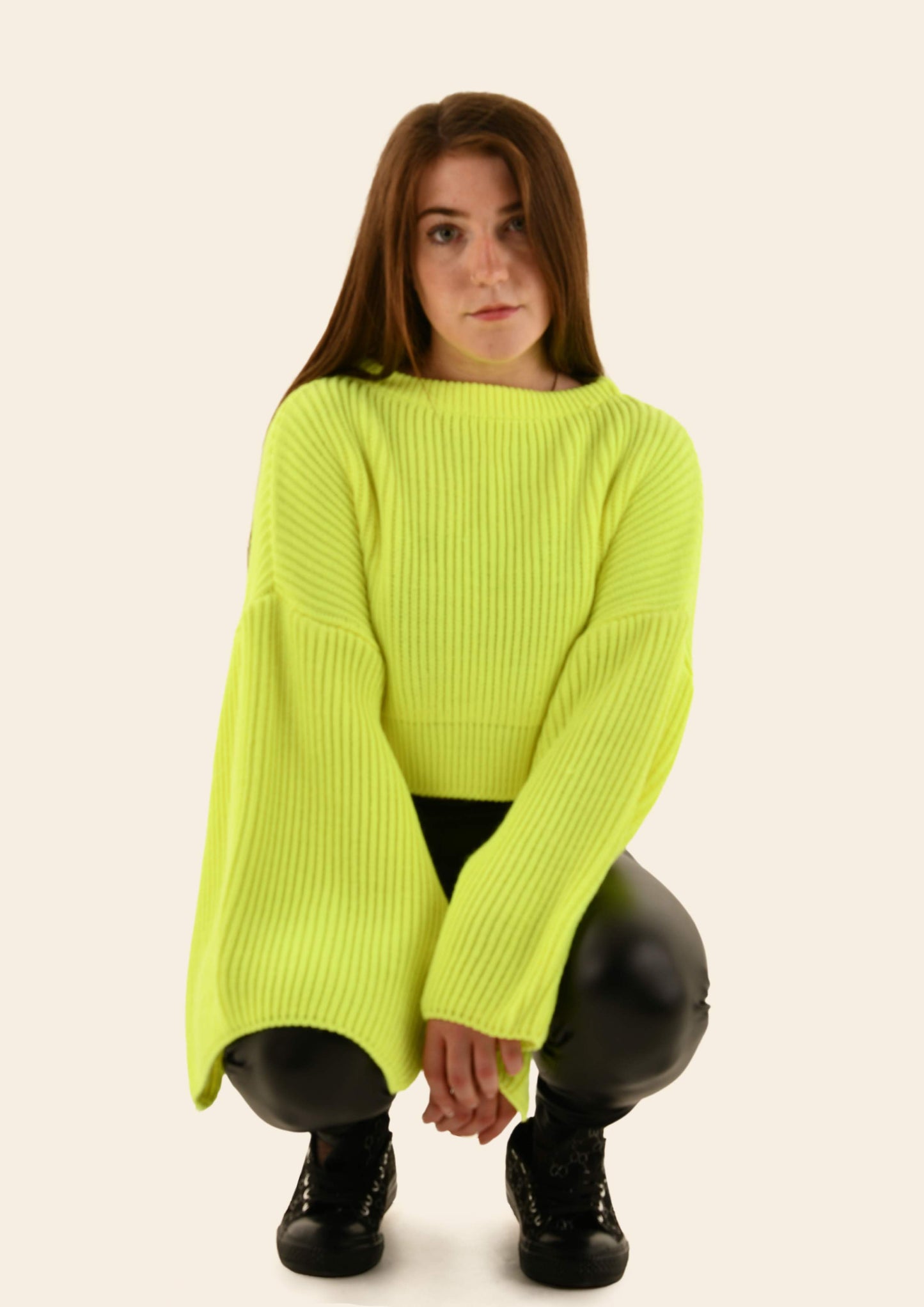 Cropped Knit Jumper/w Slit In Each Arm