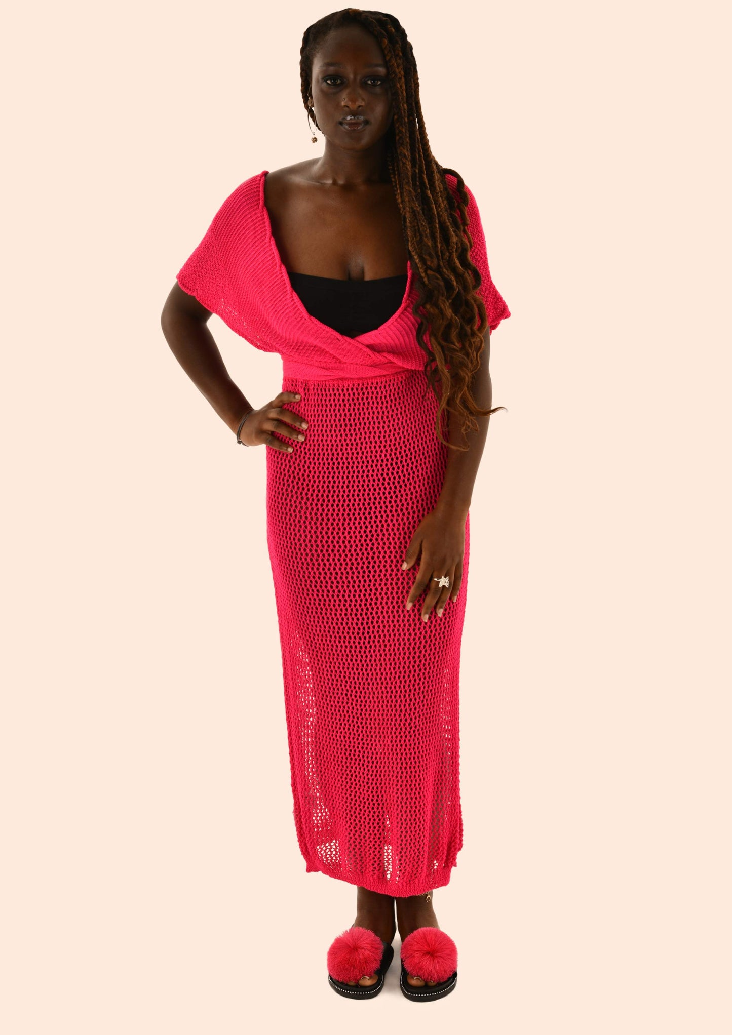 Crochet Knitted V-neck Dress ( 3 colours)