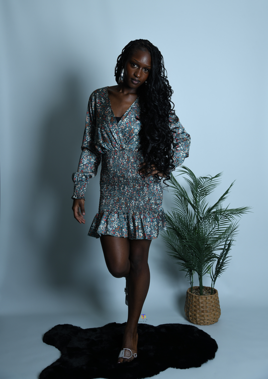 V-neck Floral Frilly Dress