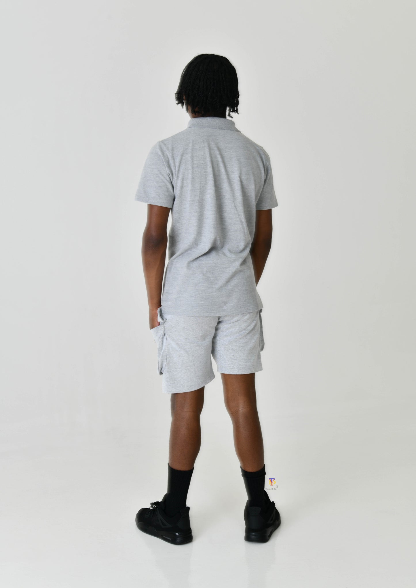 Grey Polo & Cargo Shorts Set