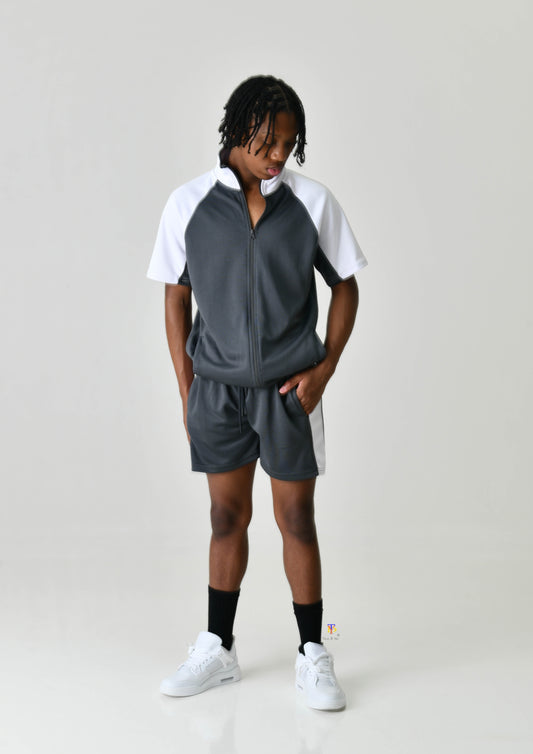 Grey & White Panel Short Set