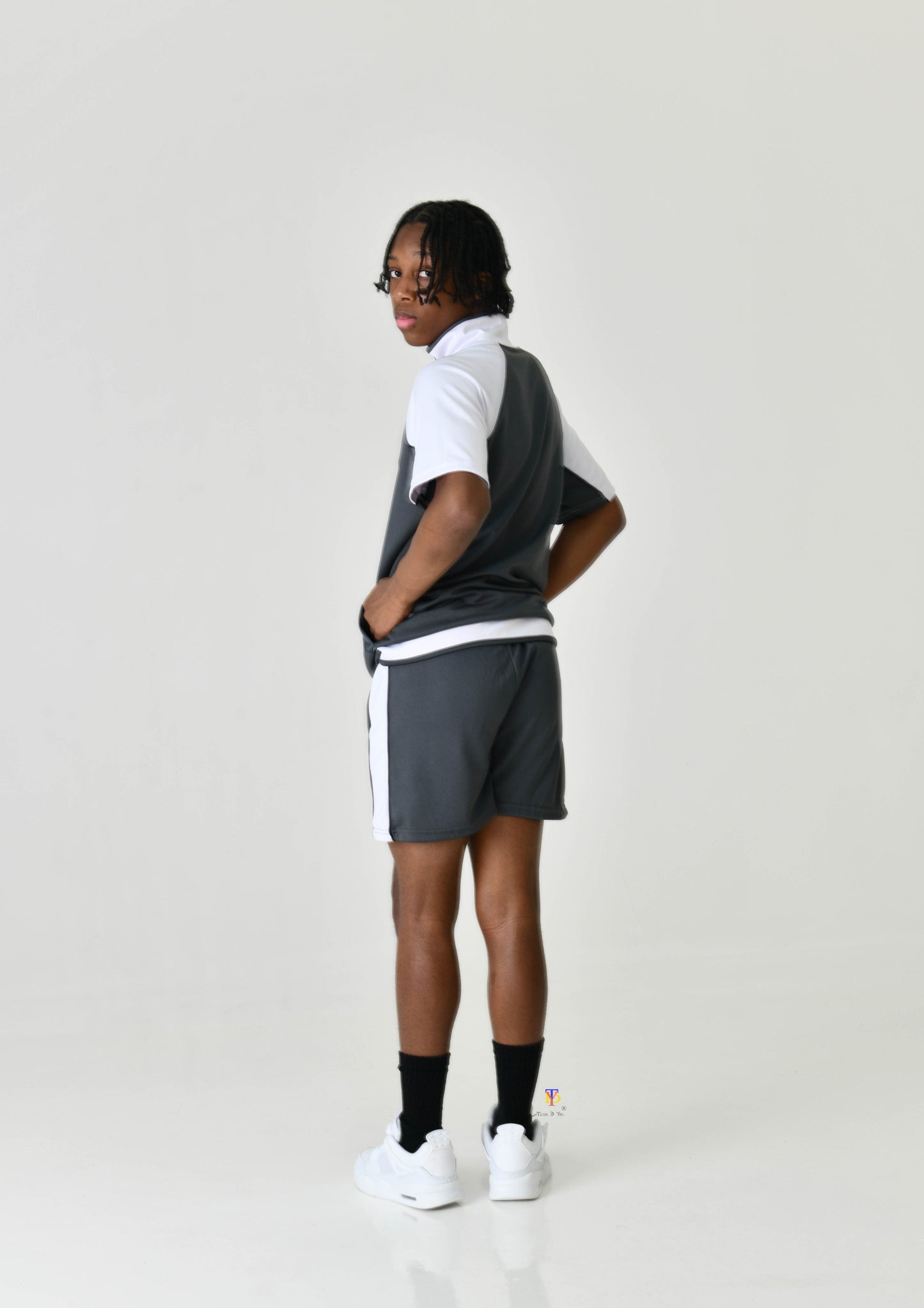 Grey & White Panel Short Set