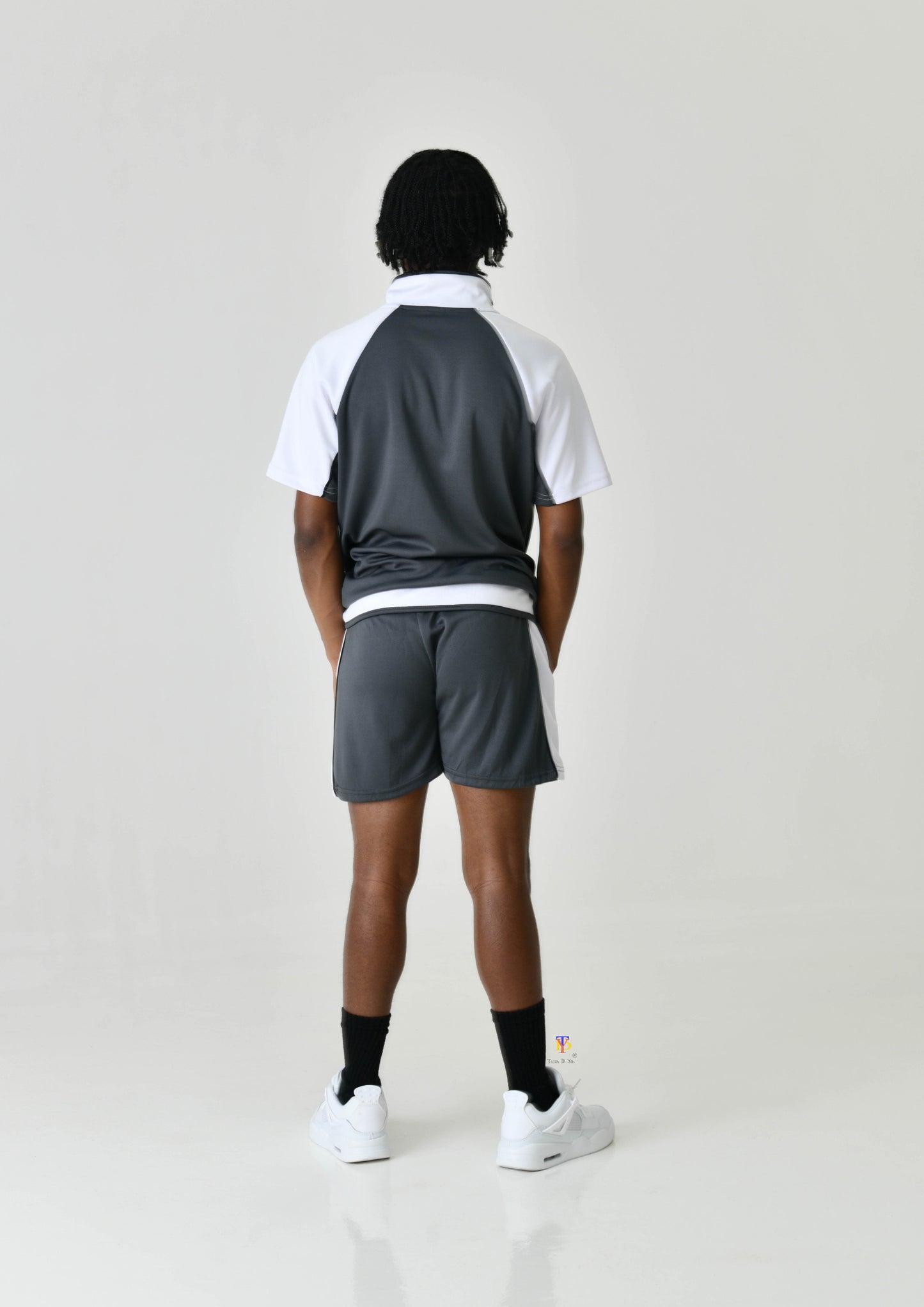 Grey & White Panel Short Set