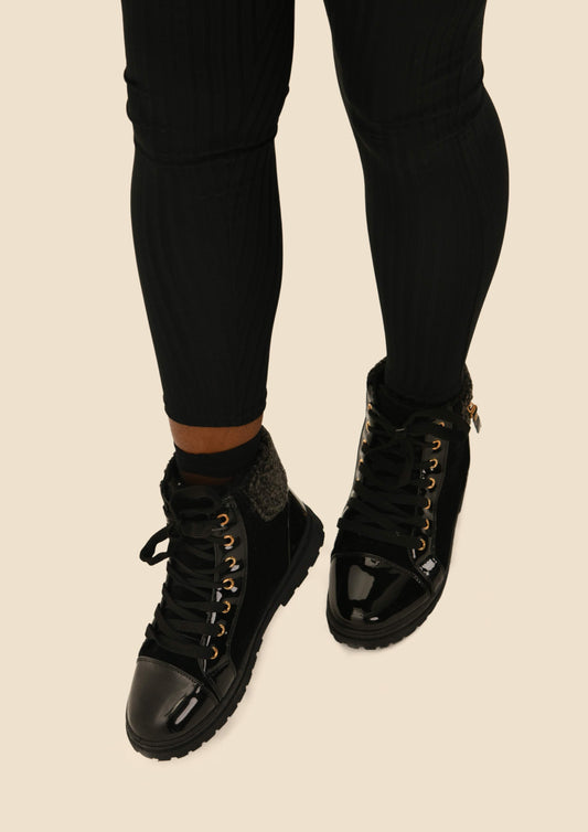 Lace Up Fur Detail Boots