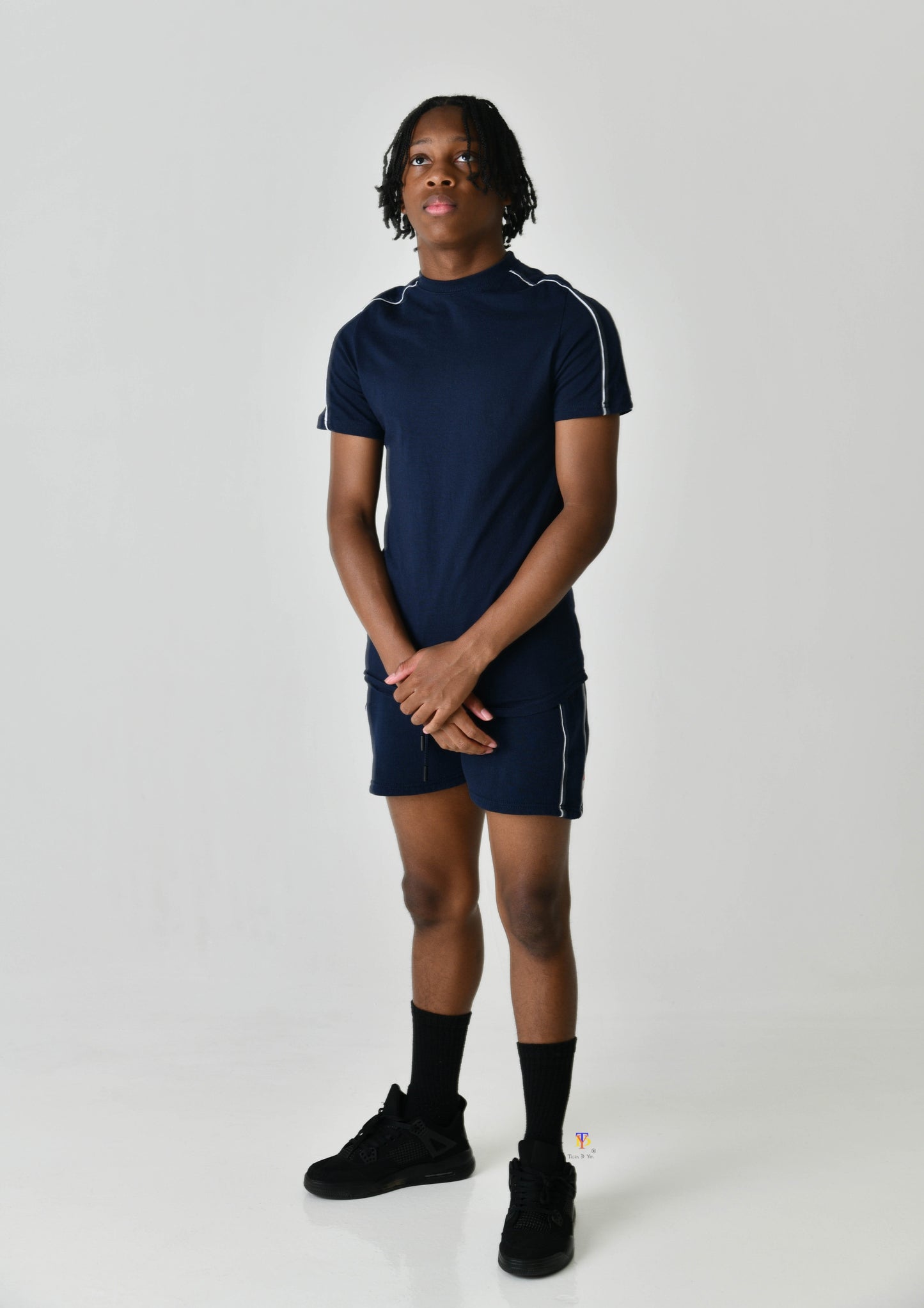 Navy Stripe Detailed Short Set