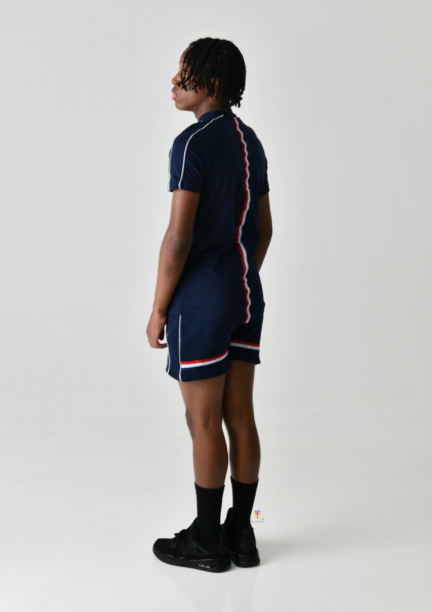 Navy Stripe Detailed Short Set