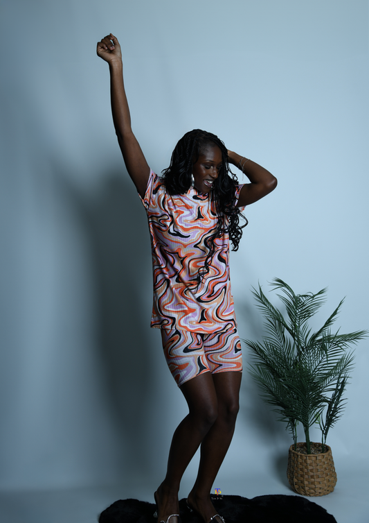 Patterned Stretchy Shorts & Short Sleeve T-shirt