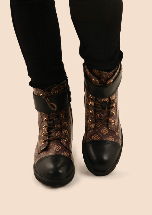 Printed Lace Up Ankle Boots