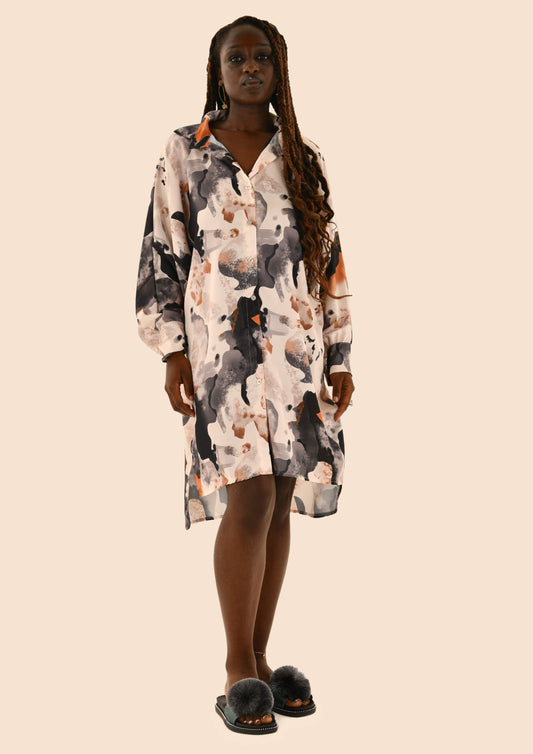 Silk Long Sleeved Shirt Dress