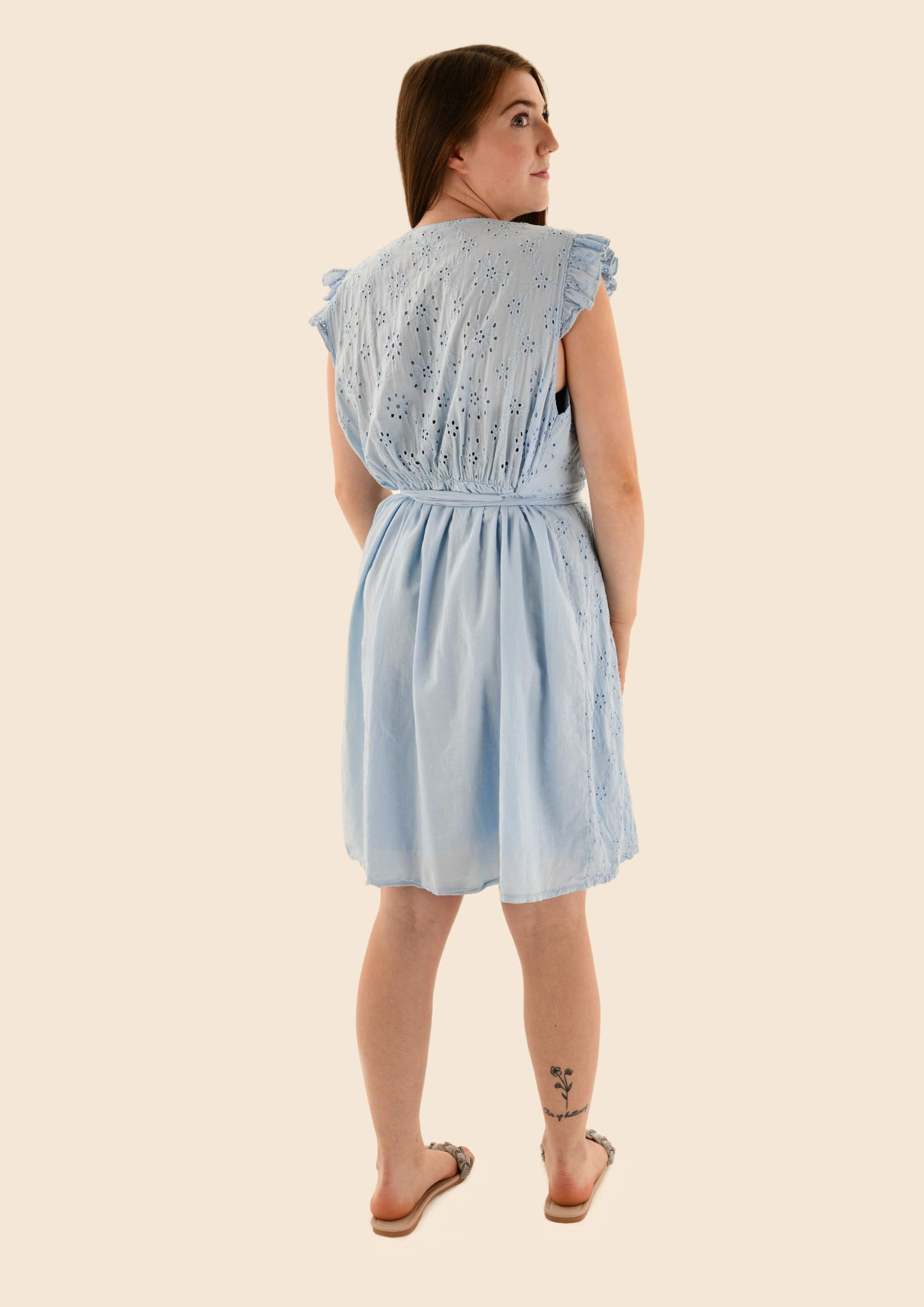 Short sleeve Deep V-neck/w Back Detail & Belt Dress