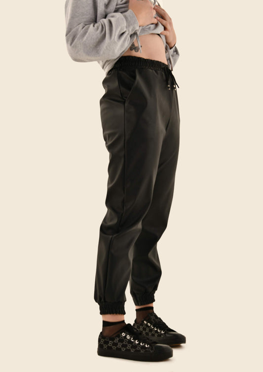 String Tied Leatherette Joggers