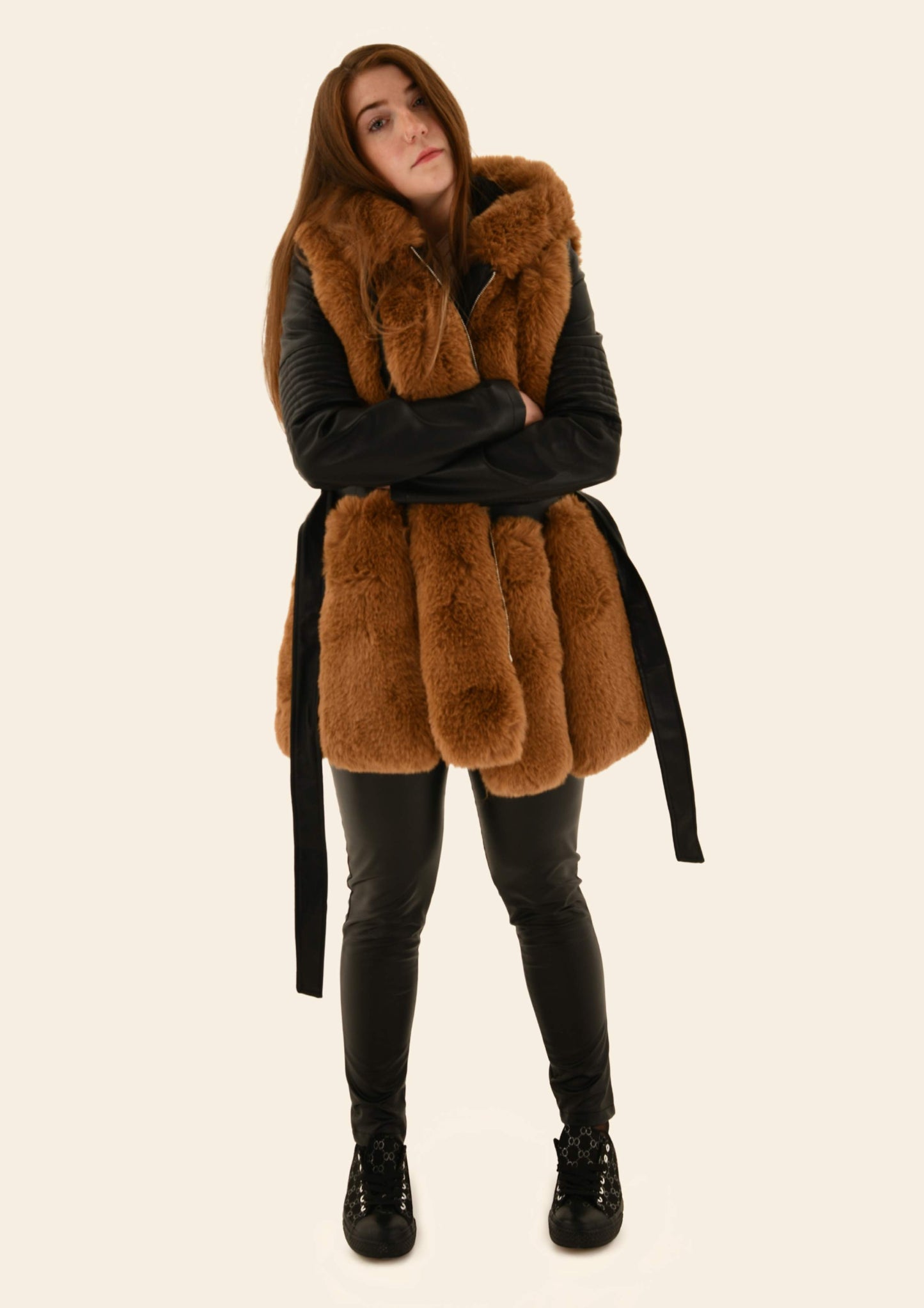 Vegan Leather Fur Hooded Coat (3 colours)