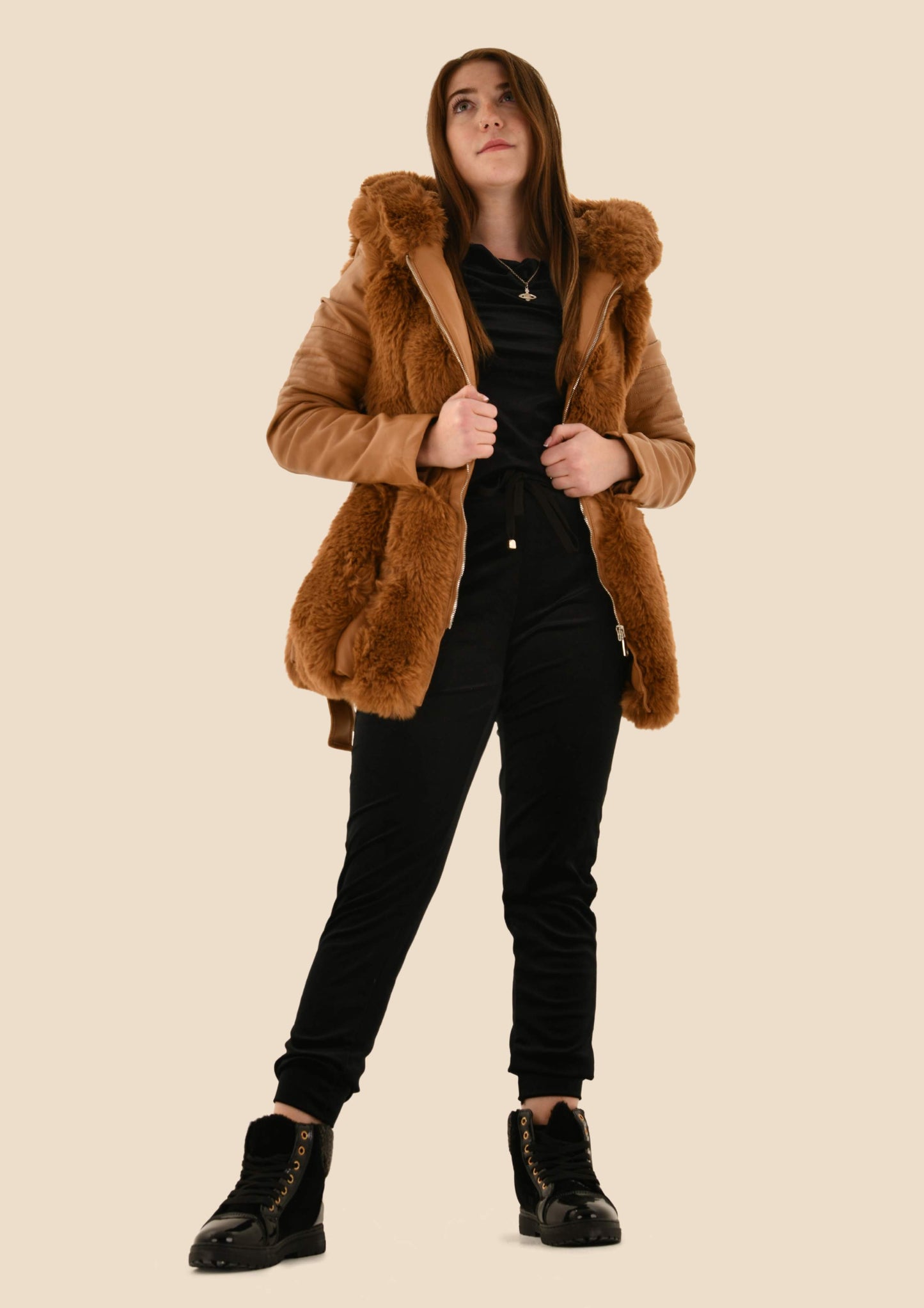 Vegan Leather Fur Hooded Coat (3 colours)