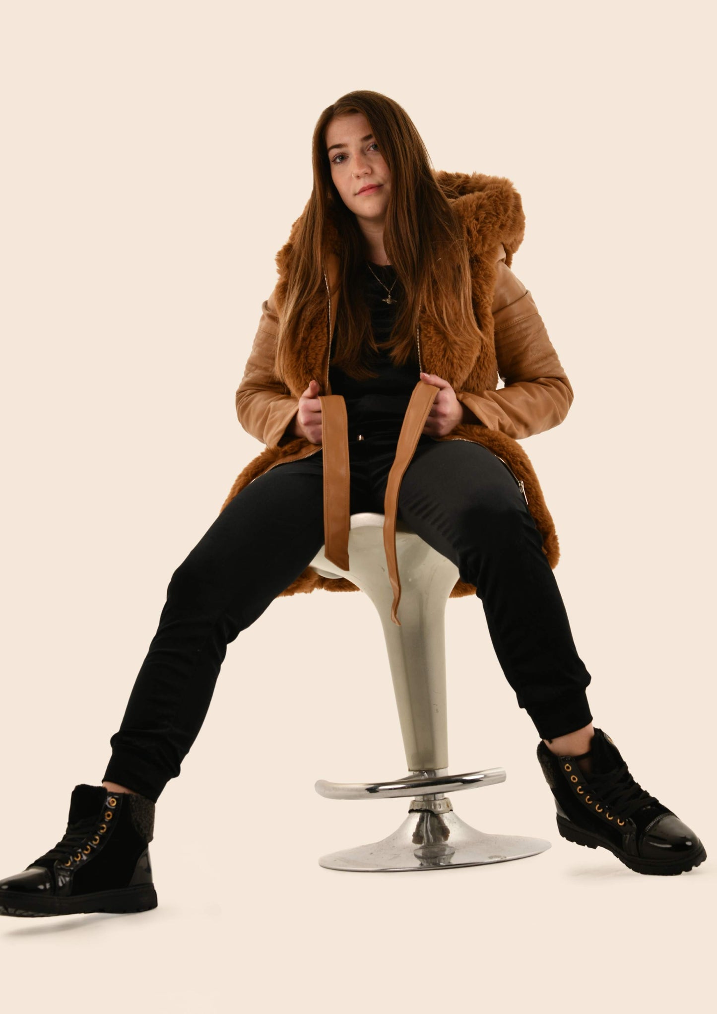 Vegan Leather Fur Hooded Coat (3 colours)