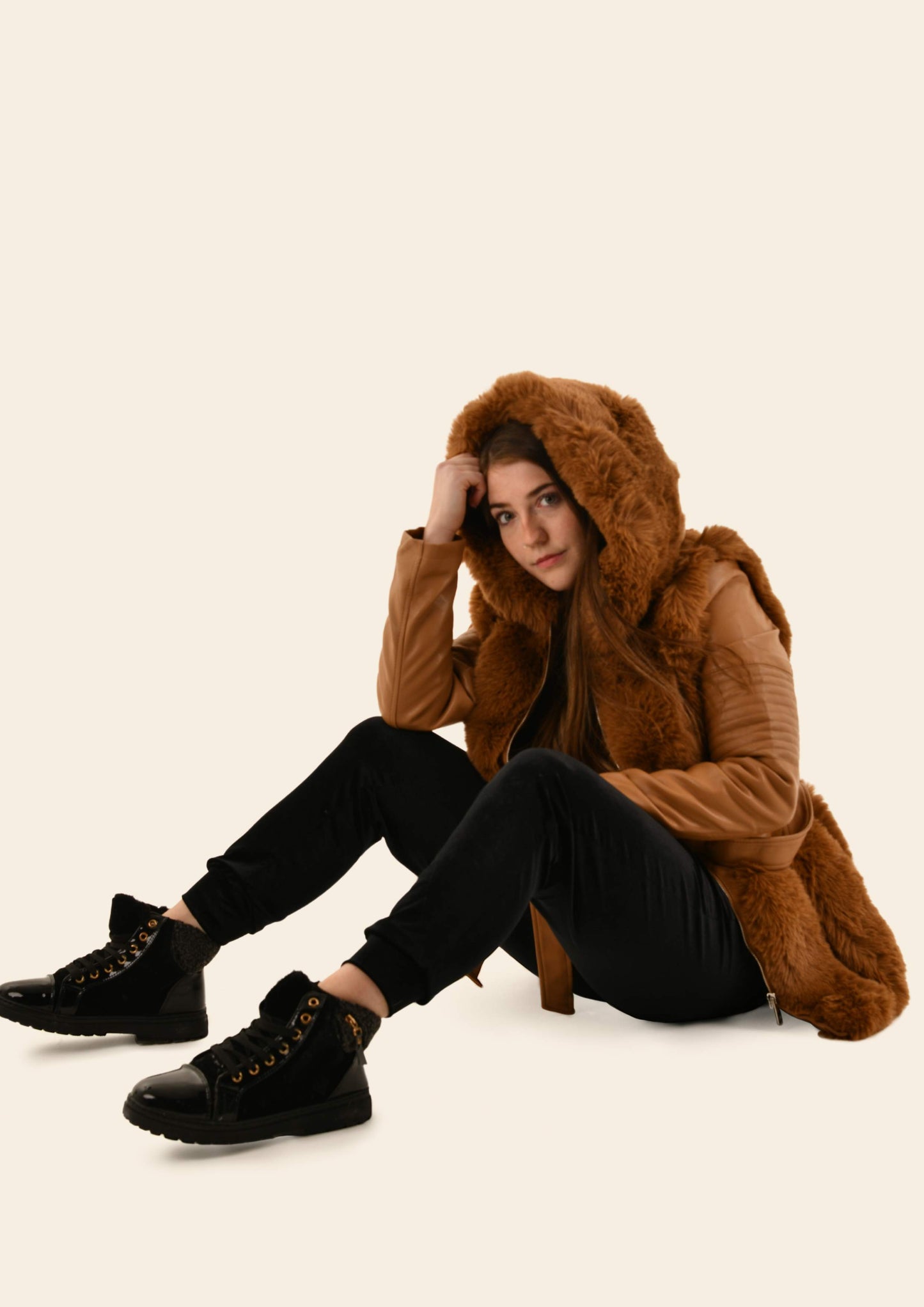 Vegan Leather Fur Hooded Coat (3 colours)