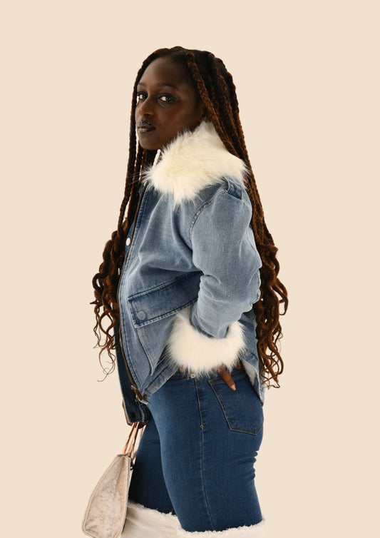 Vegan Fur Trim Denim Jacket