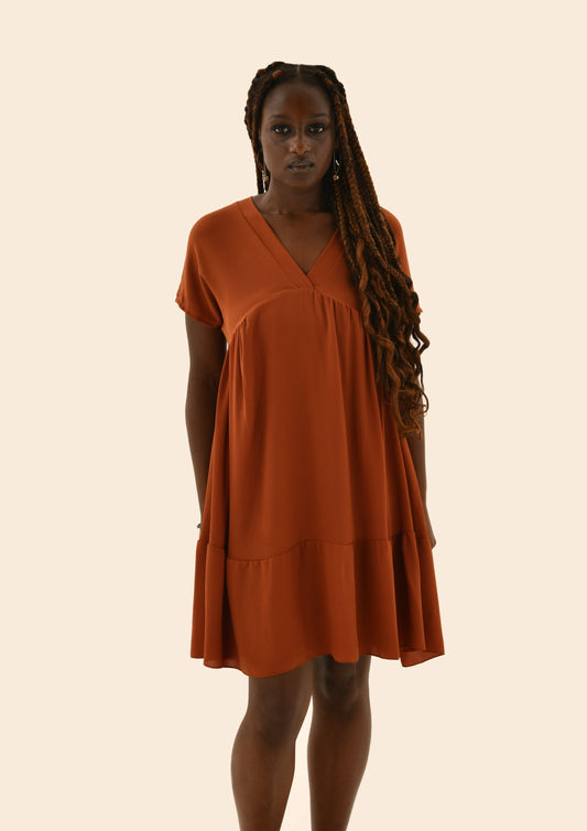 V-neck Short Sleeve Loose Dress