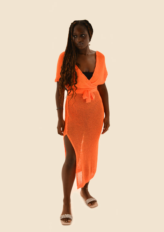 Crochet Knitted V-neck Dress