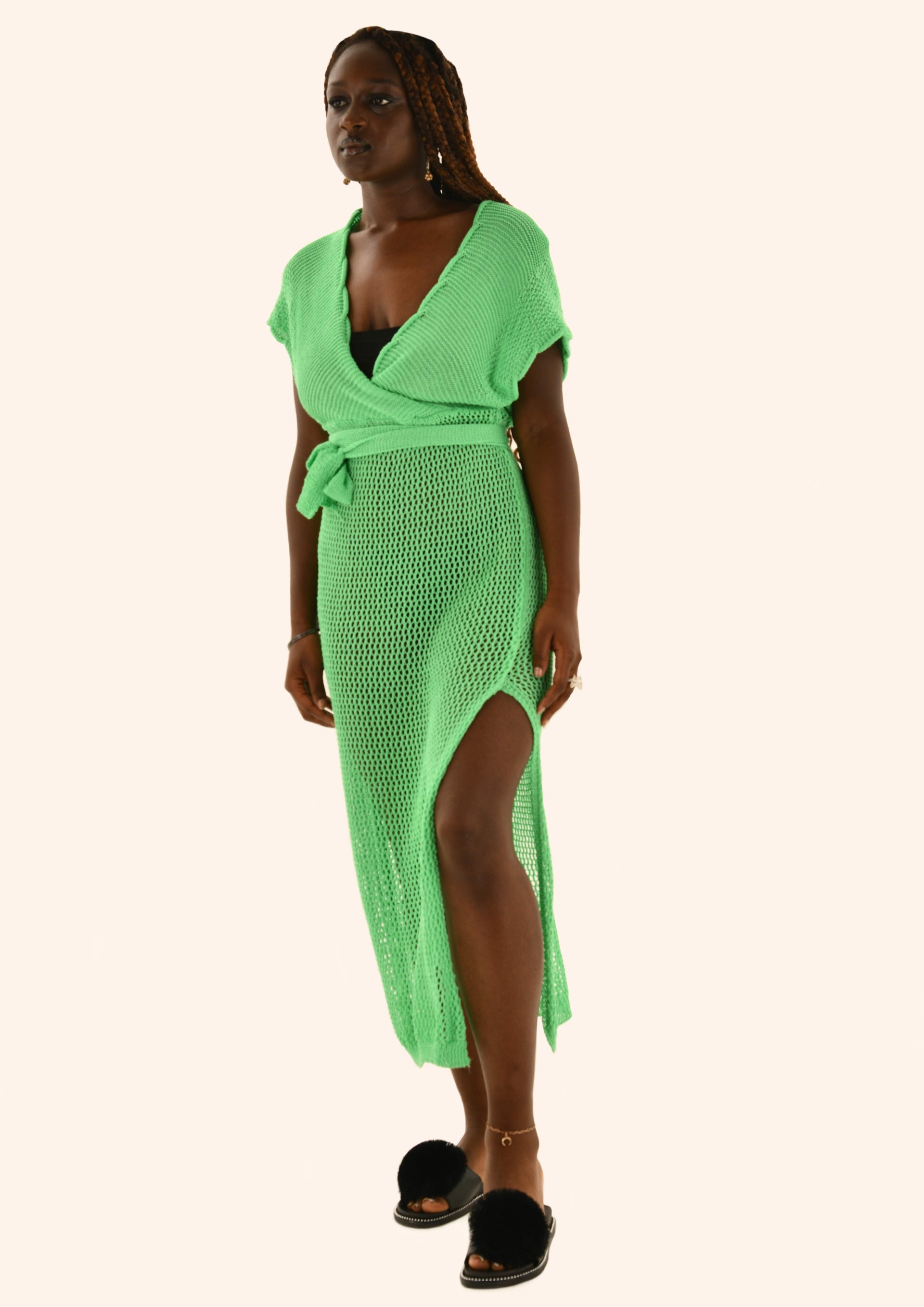 crochet v neck dress Women's Crochet V-Neck Dress (Brown) (Size: S)